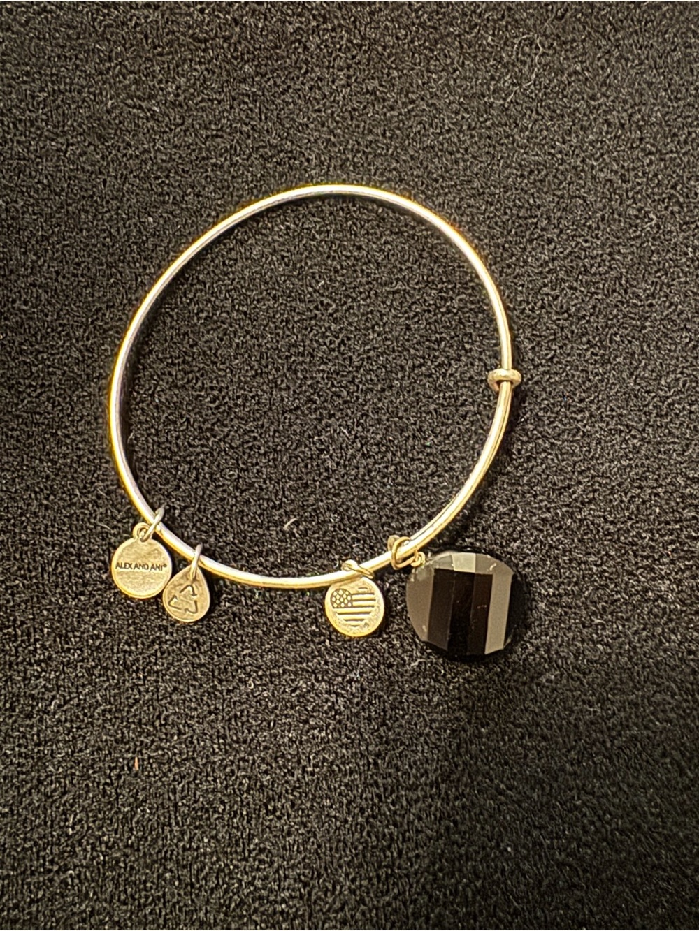 Alex and Ani Silver Bangle with Black Faceted Disc Charm